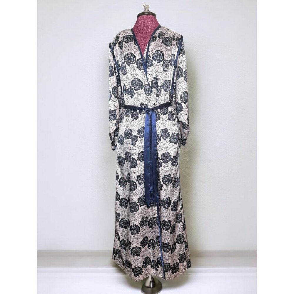 Natori Floral Print Long Sleeve Silky Multicolored Pocketed Robe With Belt